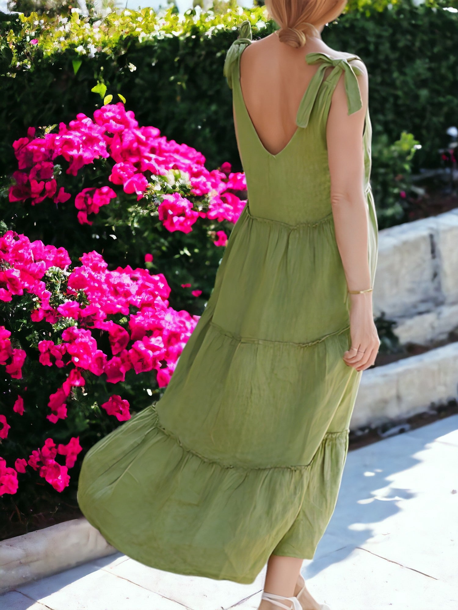 Vestido largo con volantes sin mangas para mujer