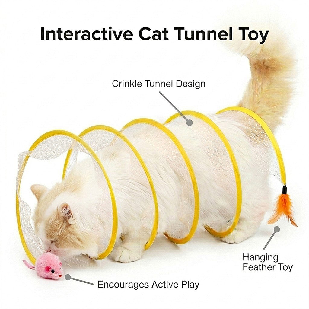 Anna-Kaci Collapsible Cat Spring Tunnel Toy with Mesh Fabric Hanging Ball Interactive Cat Toy