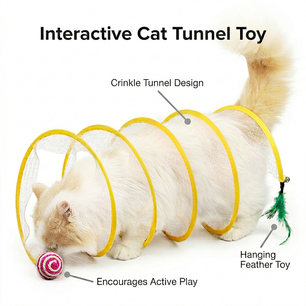 Anna-Kaci Collapsible Cat Spring Tunnel Toy with Mesh Fabric Hanging Ball Interactive Cat Toy