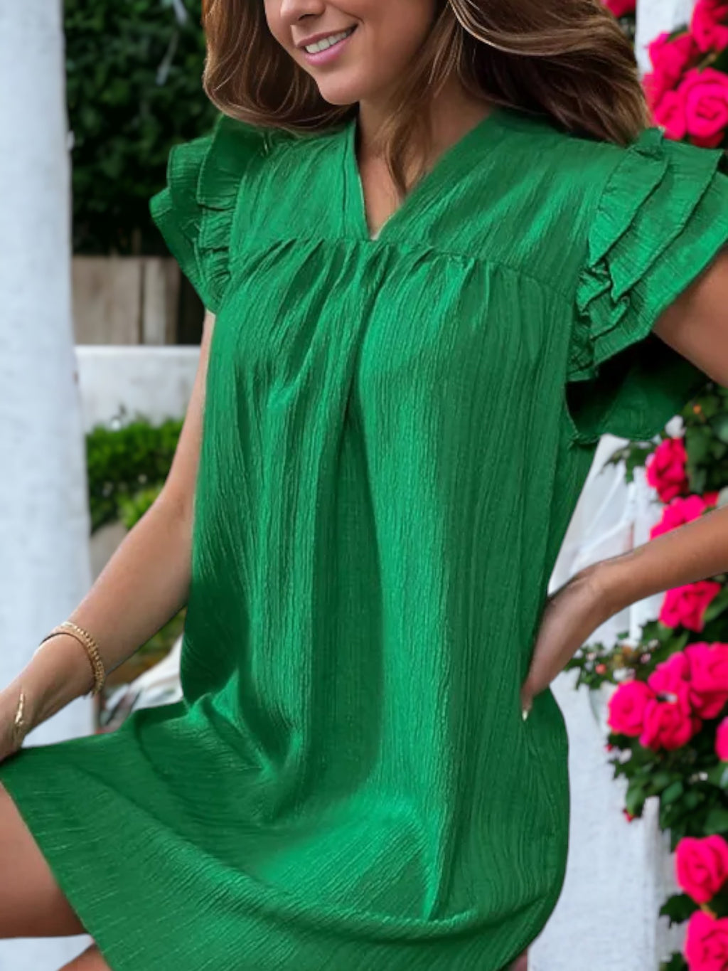 Stand Up Collar Ruffle Sleeve Dress