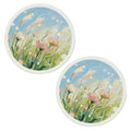 Anna-Kaci 2-PC Round Floral Decorative Coaster with Painted Meadow Design