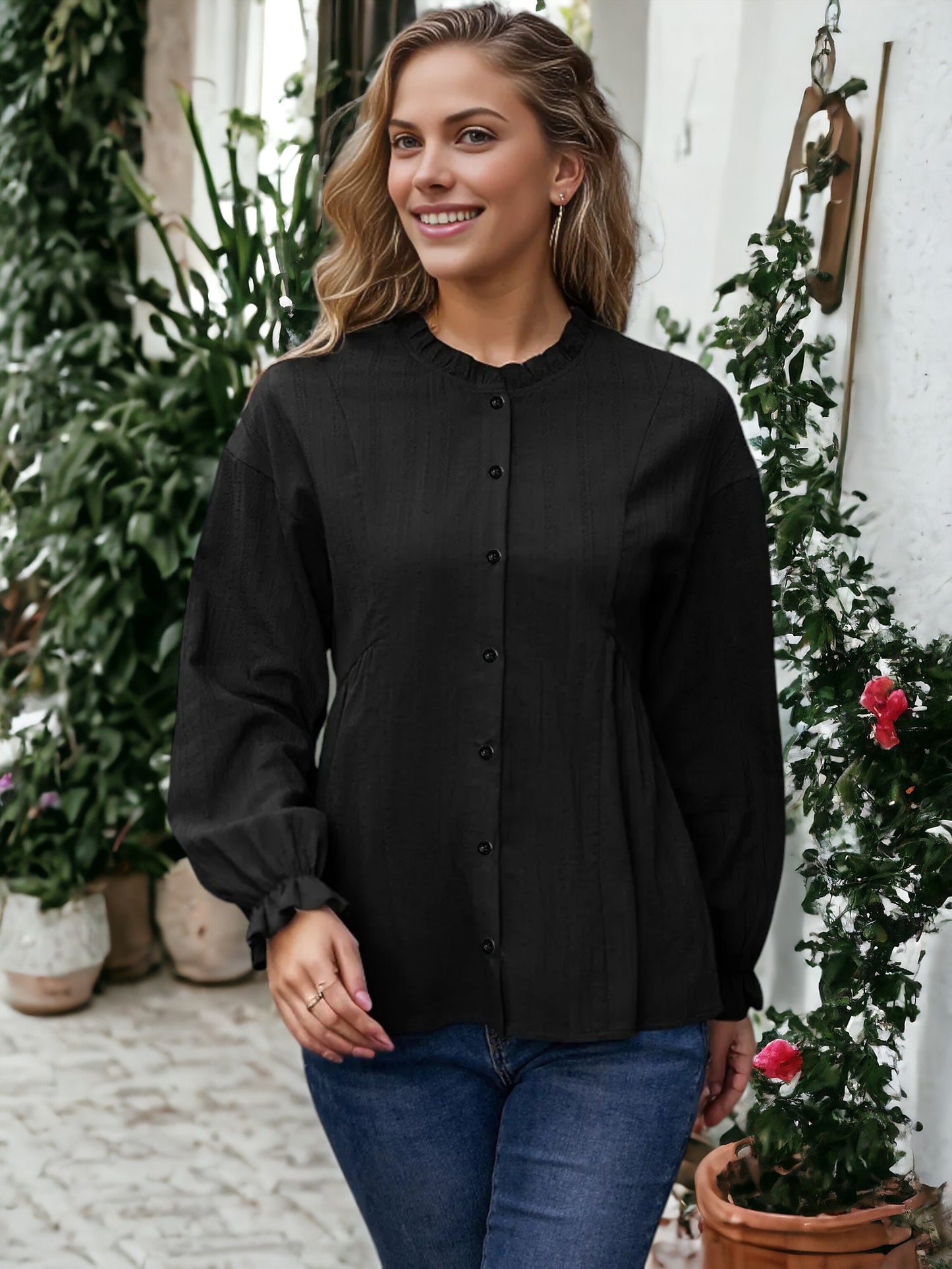 Ruffle Neck Darted Blouse