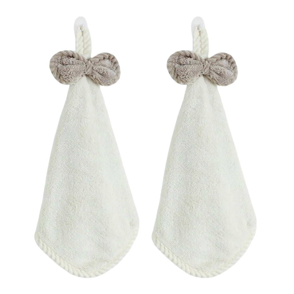 Anna-Kaci Soft Absorbent Hanging Hand Towels with Bow Detail Reusable Cleaning Cloth 2 Pack
