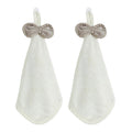 Anna-Kaci Soft Absorbent Hanging Hand Towels with Bow Detail Reusable Cleaning Cloth 2 Pack
