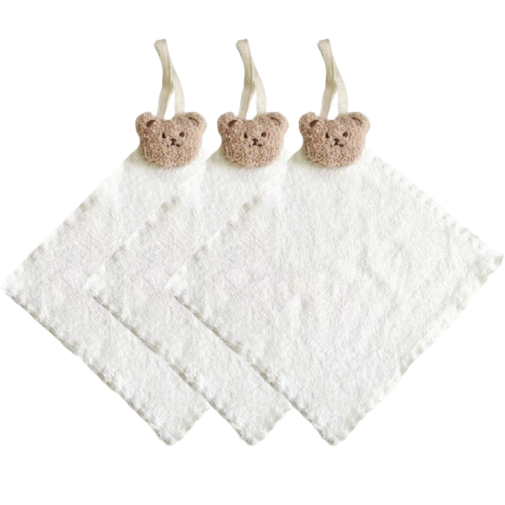 Anna-Kaci Soft Absorbent Hanging Washcloths with Bear Accent 3 Pack Reusable Cleaning Cloths