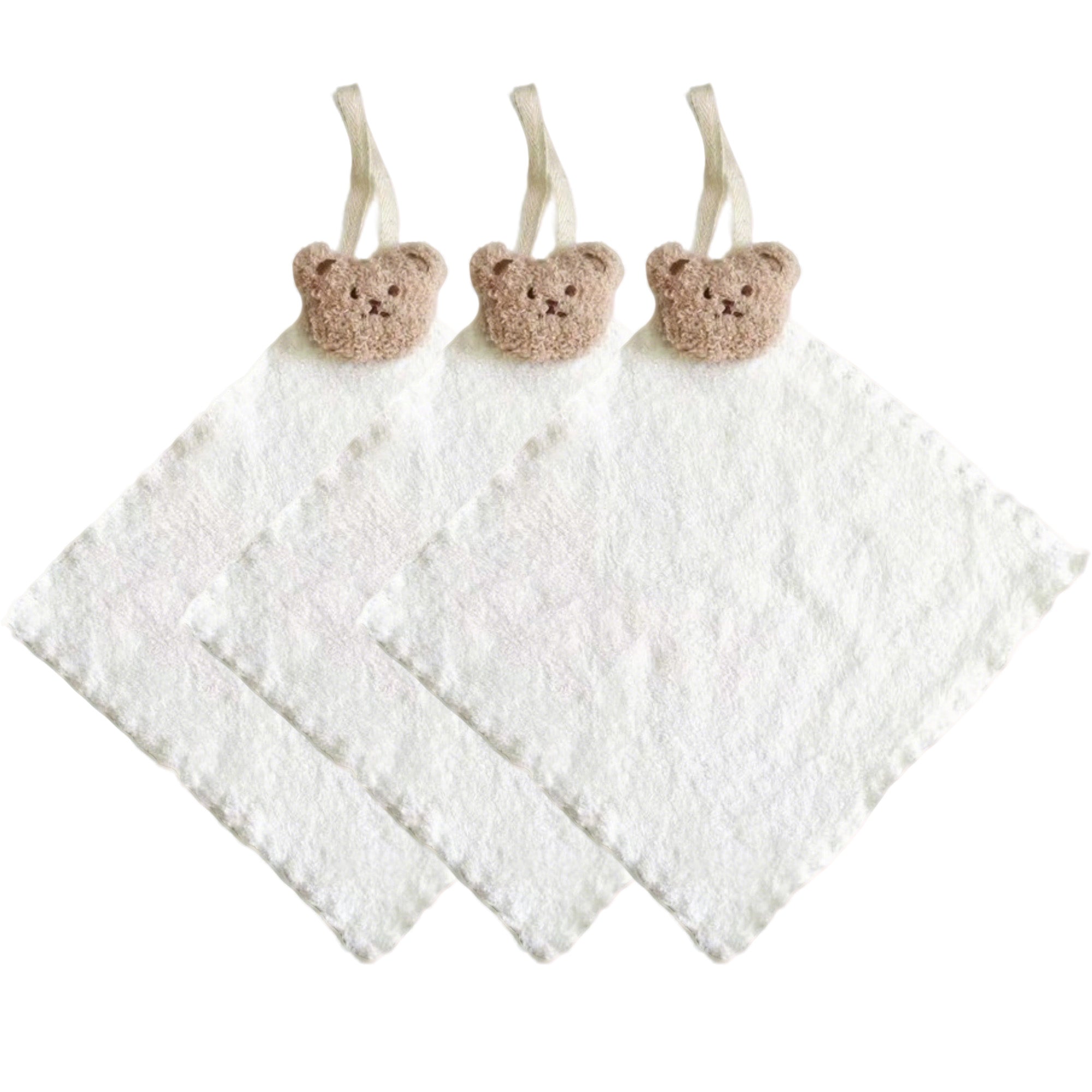 Anna-Kaci Soft Absorbent Hanging Washcloths with Bear Accent 3 Pack Reusable Cleaning Cloths