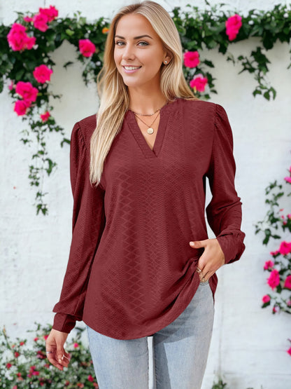 Split V Neck Textured Blouse