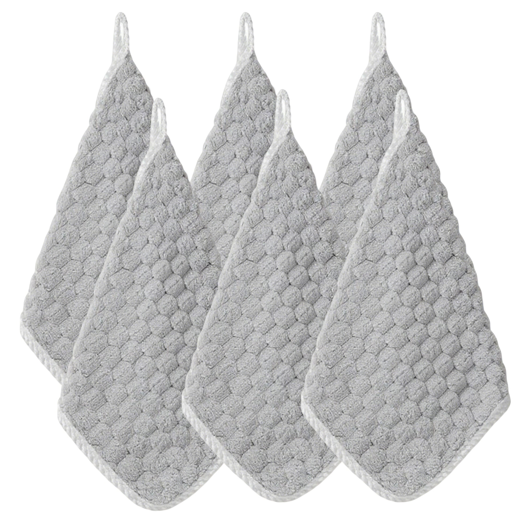 Anna-Kaci Soft Absorbent Hanging Hand Towels Textured Teardrop Shape Reusable Cleaning Cloth with Loop 6 Pack