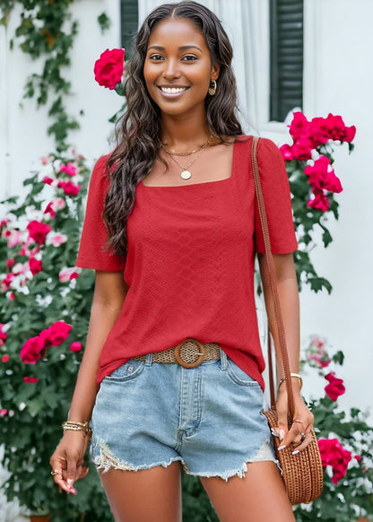 Square Neck Eyelet Top