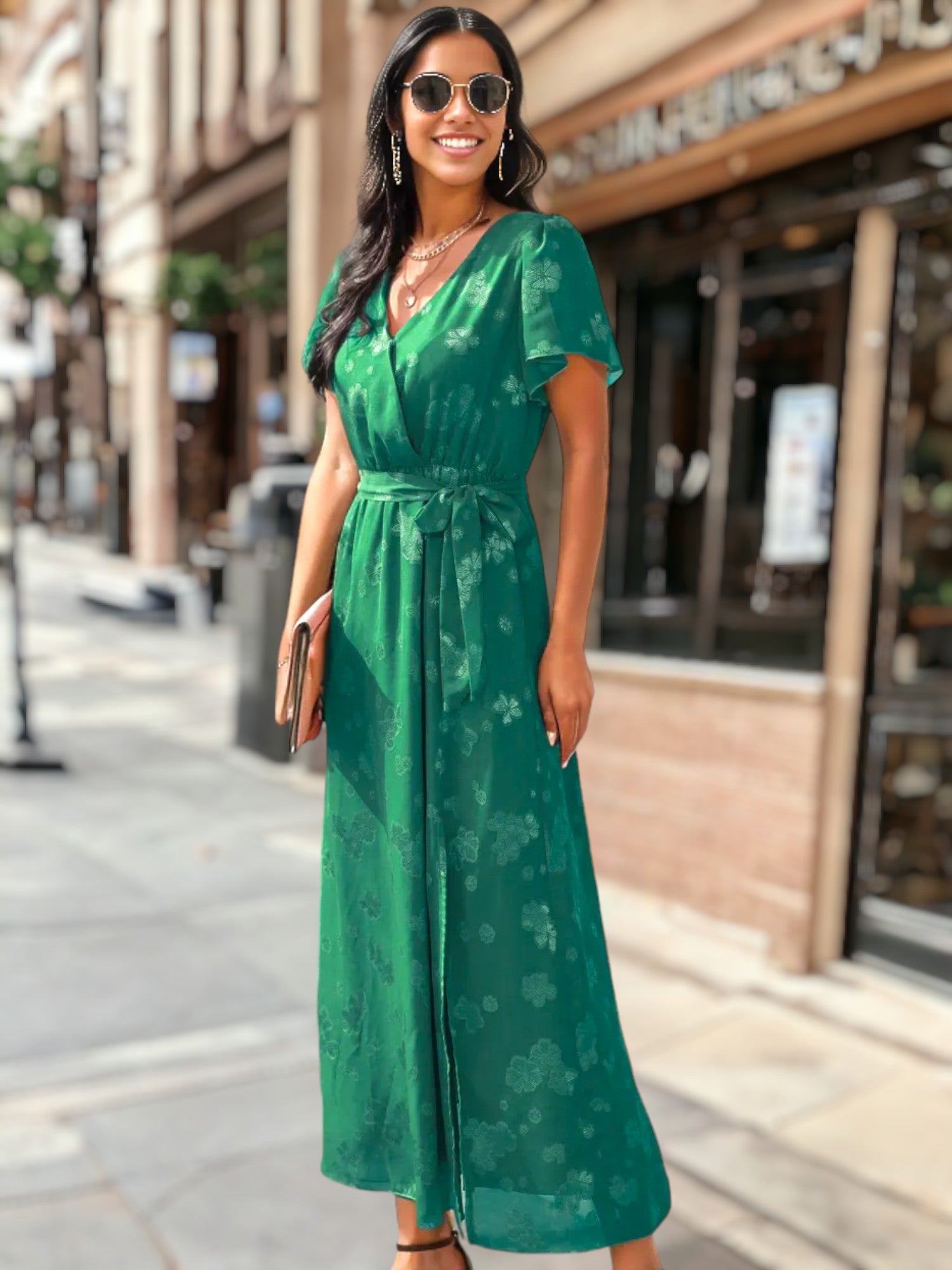 Vestido cruzado con detalle floral transparente