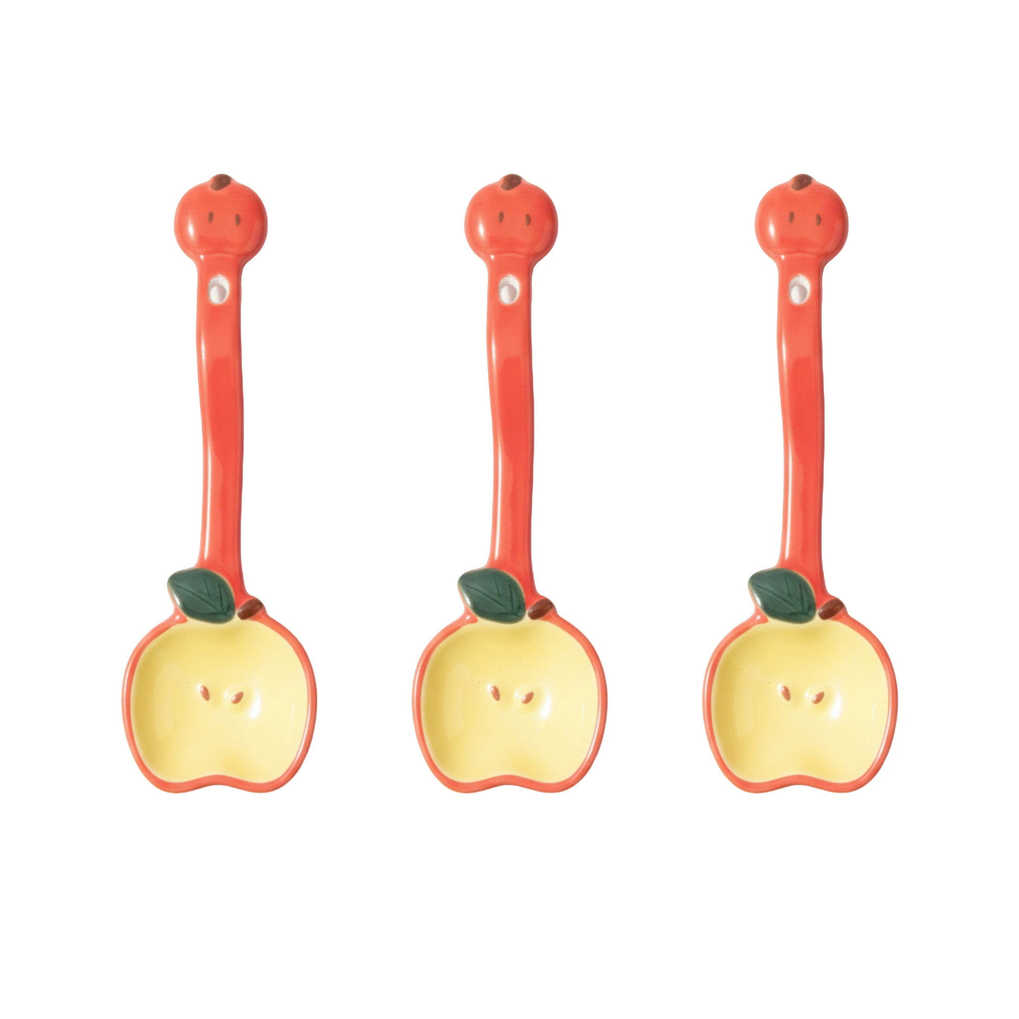 Anna-Kaci Apple Shaped Ceramic Reusable Spoon Set with Hanging Handle Design 3 Piece Set