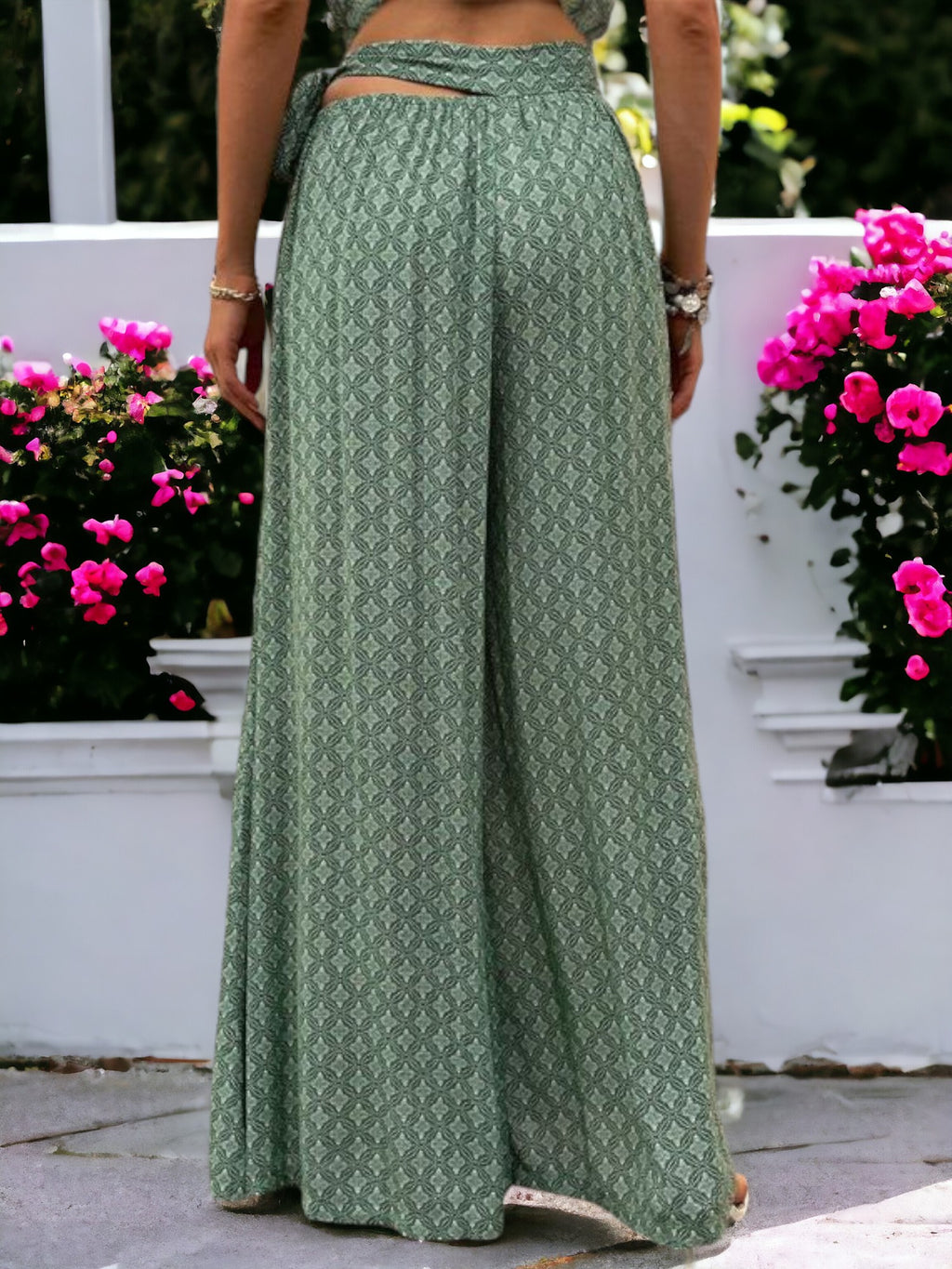 Printed High Waisted Wide Leg Breathable Loose Waist Wrap Pants