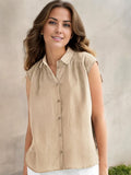 Sleeveless Button-Down Blouse with Pointed Collar and Relaxed Fit