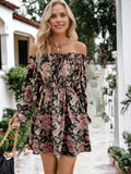 Vestido floral acampanado con detalle de lazo y volantes en los hombros