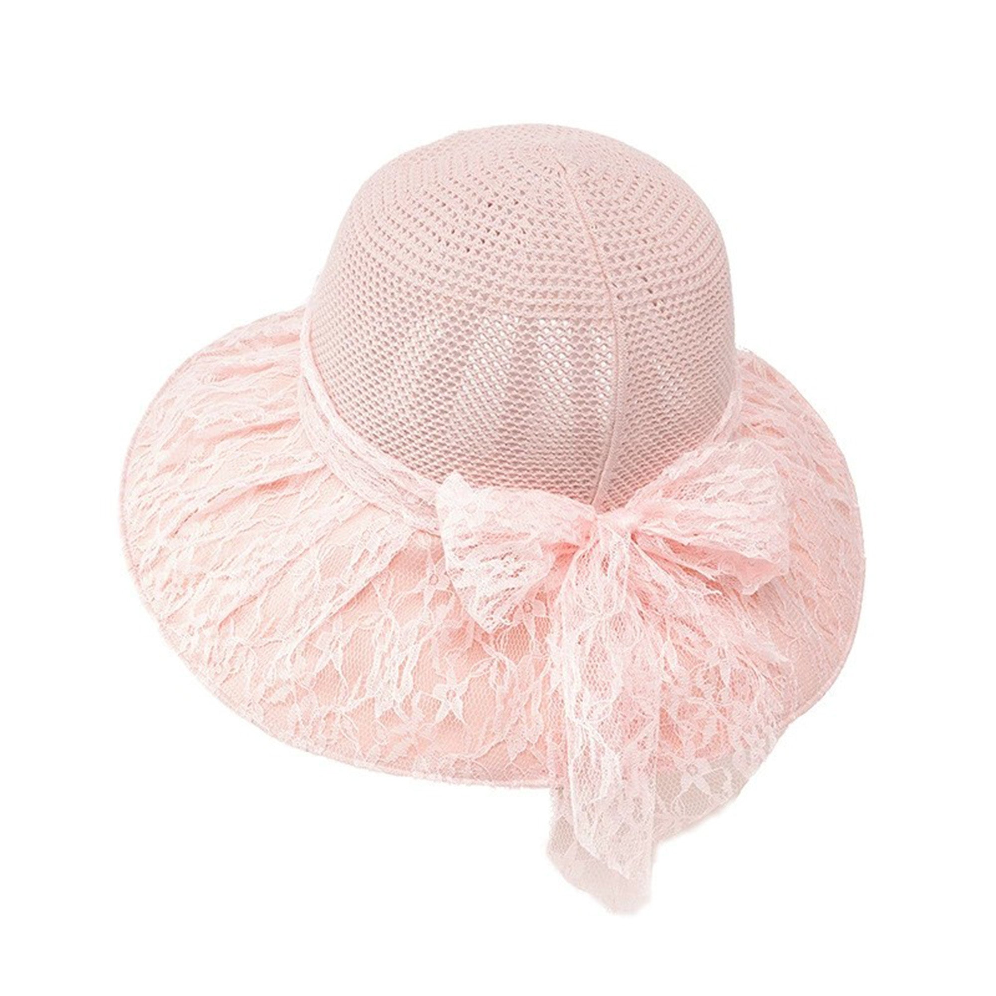 Anna-Kaci Womens Wide Brim Straw Sun Hat Lace Bow Breathable Summer Beach Vacation Hat