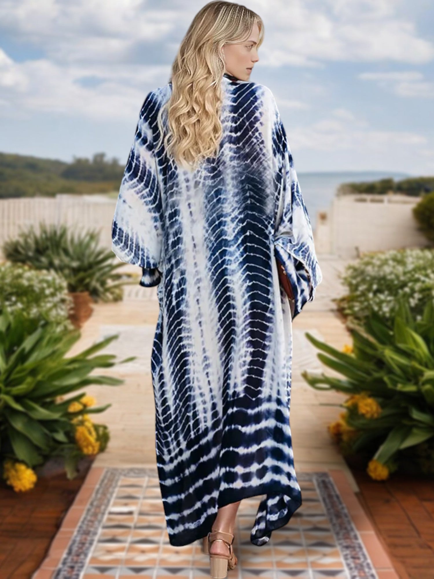 Cárdigan tipo kimono largo con efecto tie-dye para mujer de Anna-Kaci, mangas anchas y frente abierto
