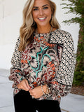 Anna-Kaci Women's Long Sleeve Bohemian Patchwork Print Blouse