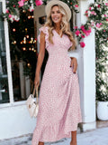 Abstract Print Shirred Waist Maxi Dress