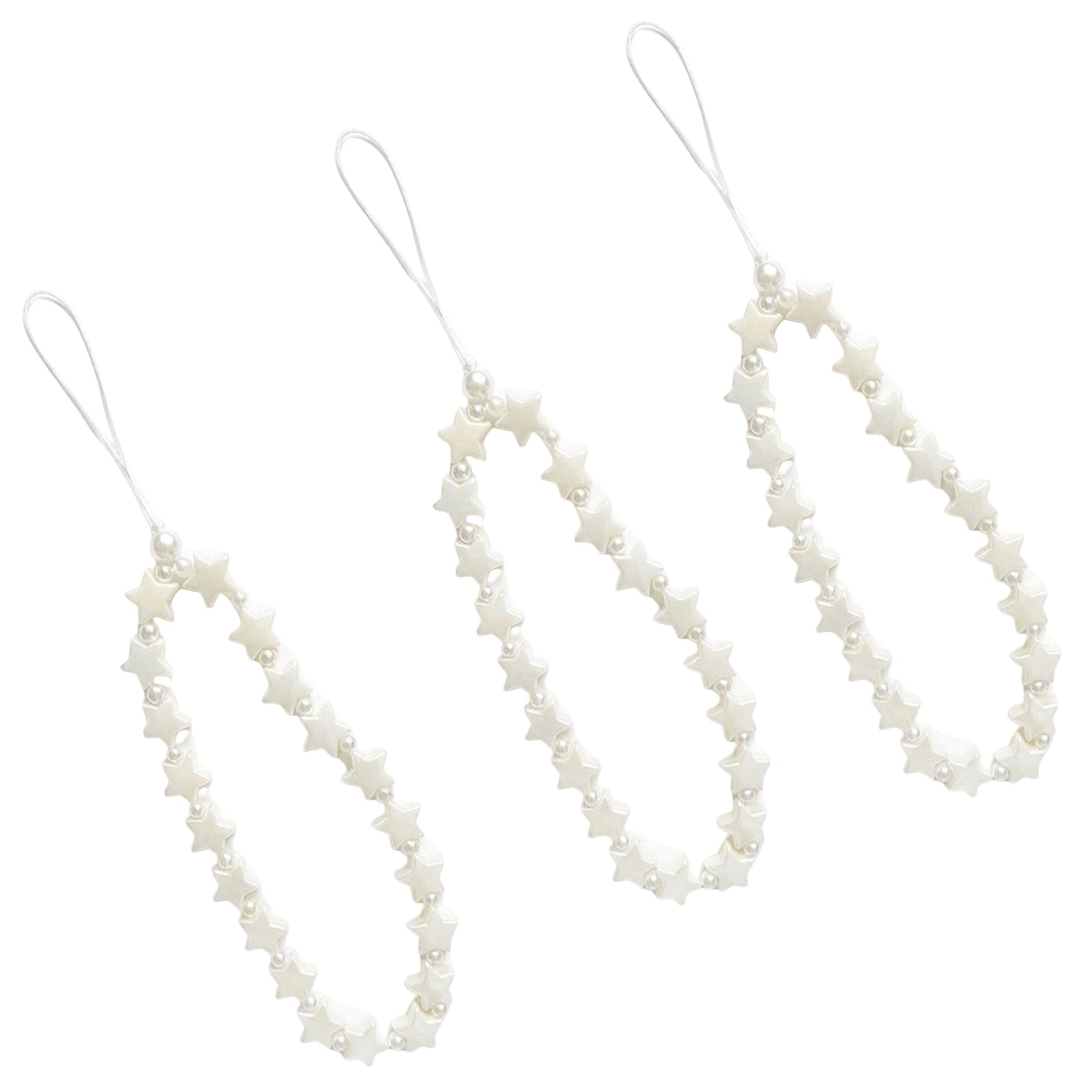 Anna-Kaci 3-PC Star Beaded Phone Charm Strap with Pearl-Style Accent Beads