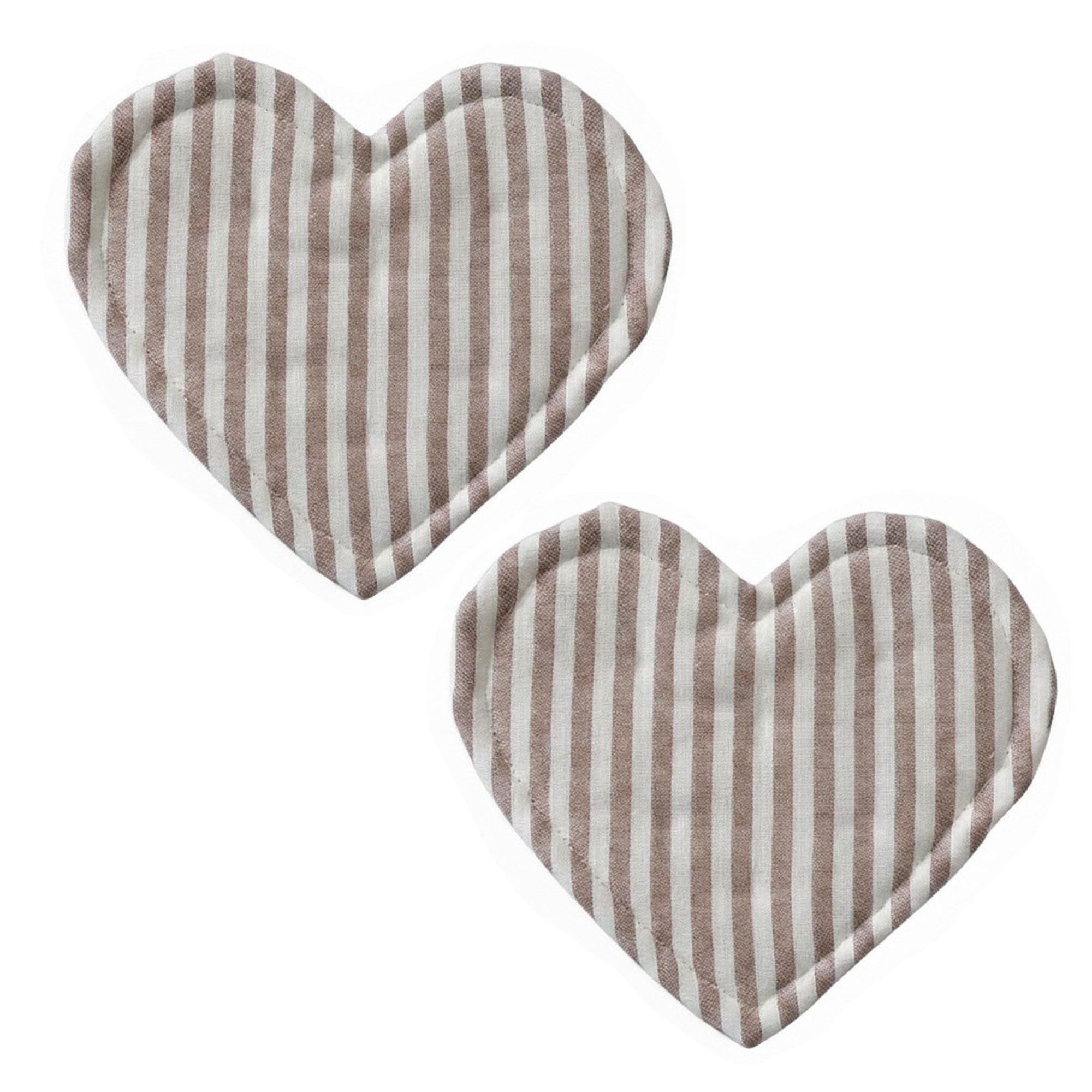 Anna-Kaci 2-PC Heart Shaped Fabric Cup Coaster with Soft Padded Design and Striped Pattern