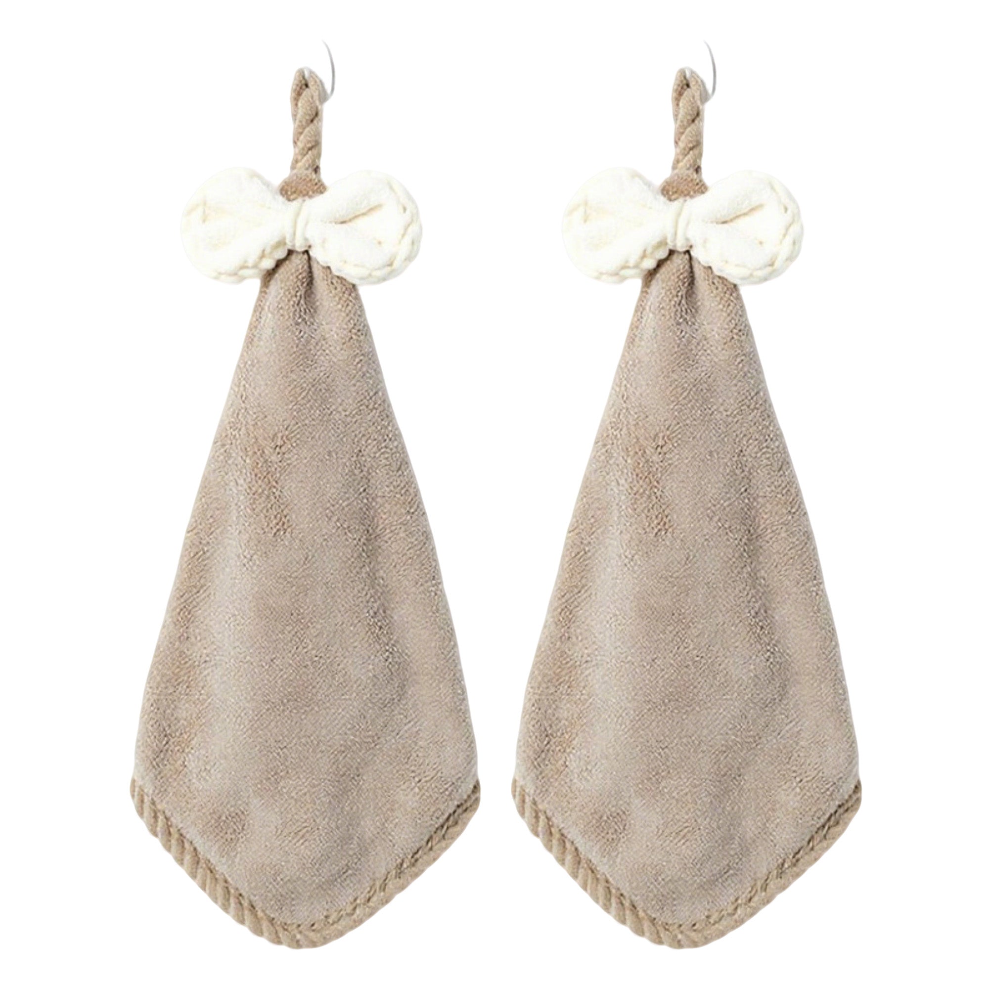 Anna-Kaci Soft Absorbent Hanging Hand Towels with Bow Detail Reusable Cleaning Cloth 2 Pack