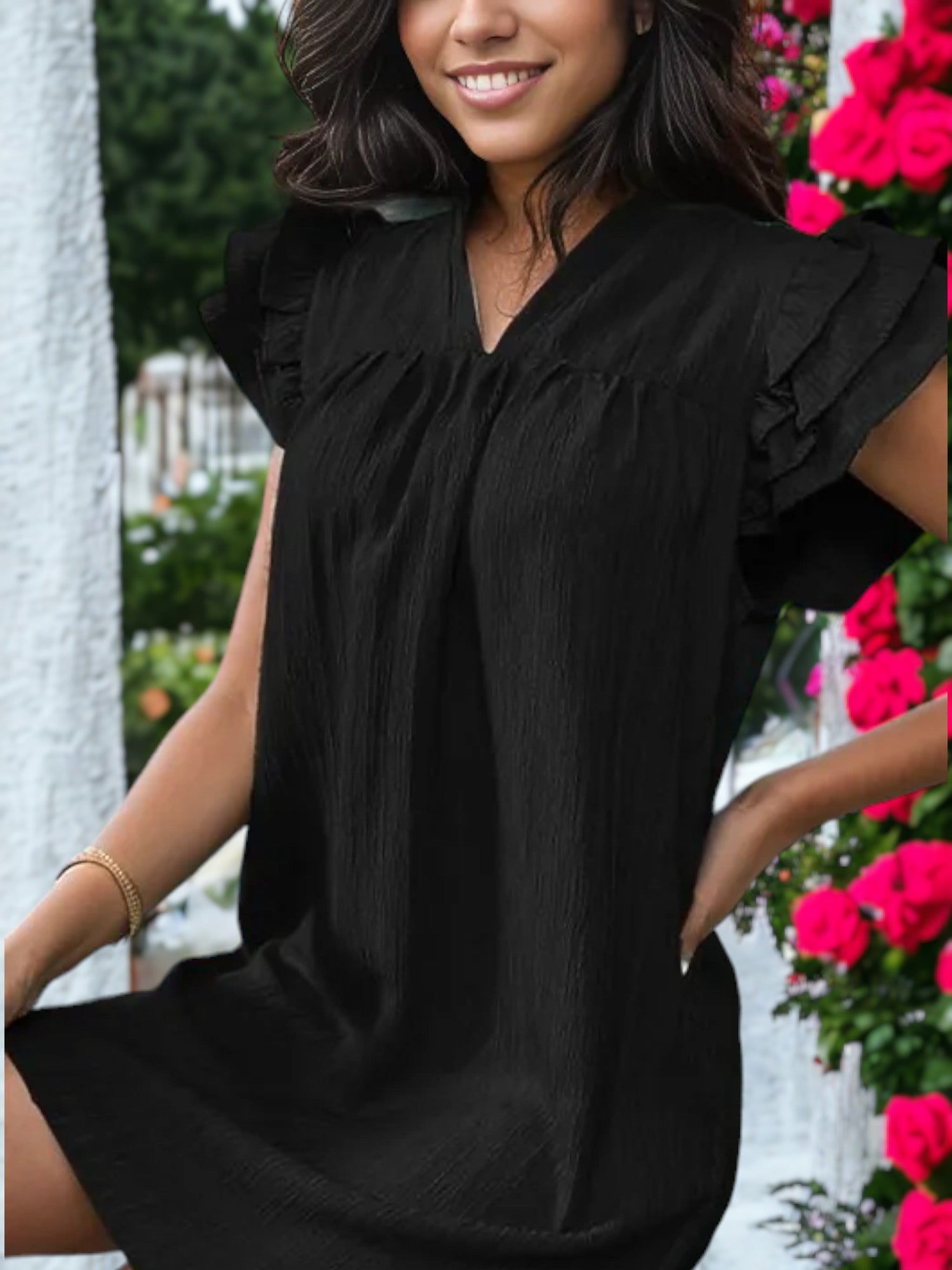Stand Up Collar Ruffle Sleeve Dress