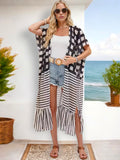 Kimono con estampado geométrico azul claro y dobladillo con volantes para mujer de Anna-Kaci