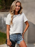 Anna-Kaci Women's Short Sleeve Crew Neck Textured Wave Pattern Casual Tee