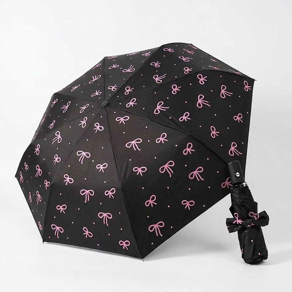Anna-Kaci Compact Folding Umbrella with Bow Print Canopy Automatic Open Wind Resistant Frame and Strap