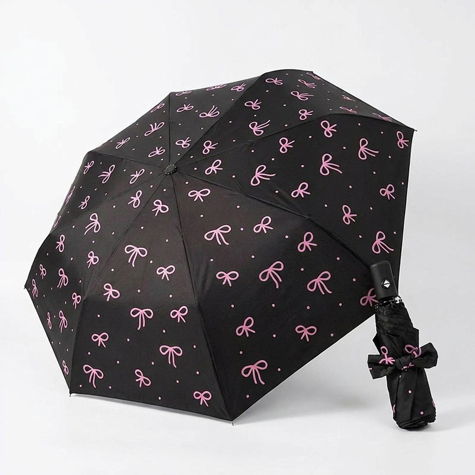 Anna-Kaci Compact Folding Umbrella with Bow Print Canopy Automatic Open Wind Resistant Frame and Strap