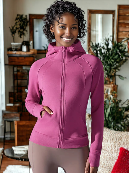 Chaqueta deportiva cálida con capucha para yoga y fitness