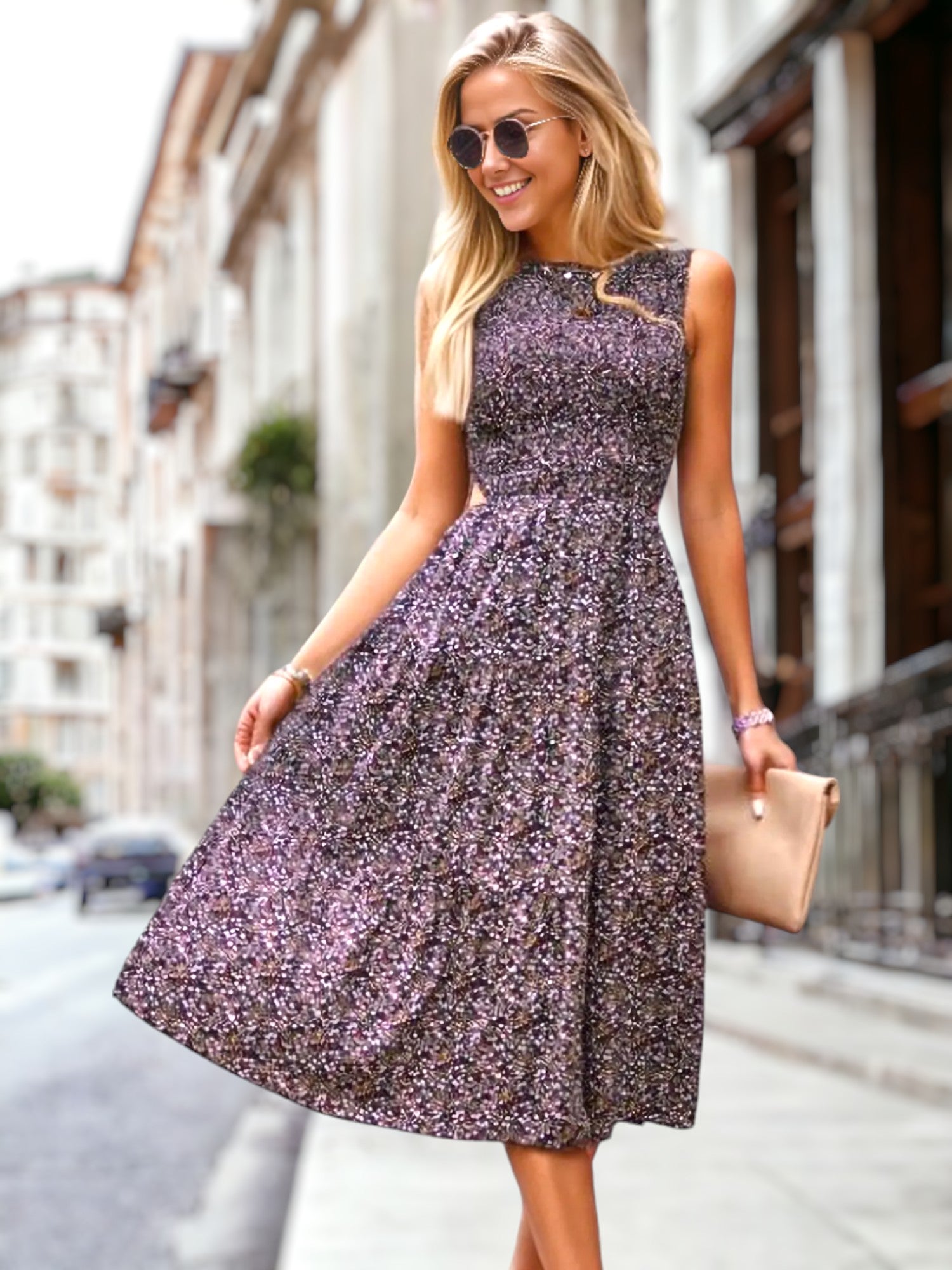floral side cut out dress Floral Cutout Maxi Dress - Black