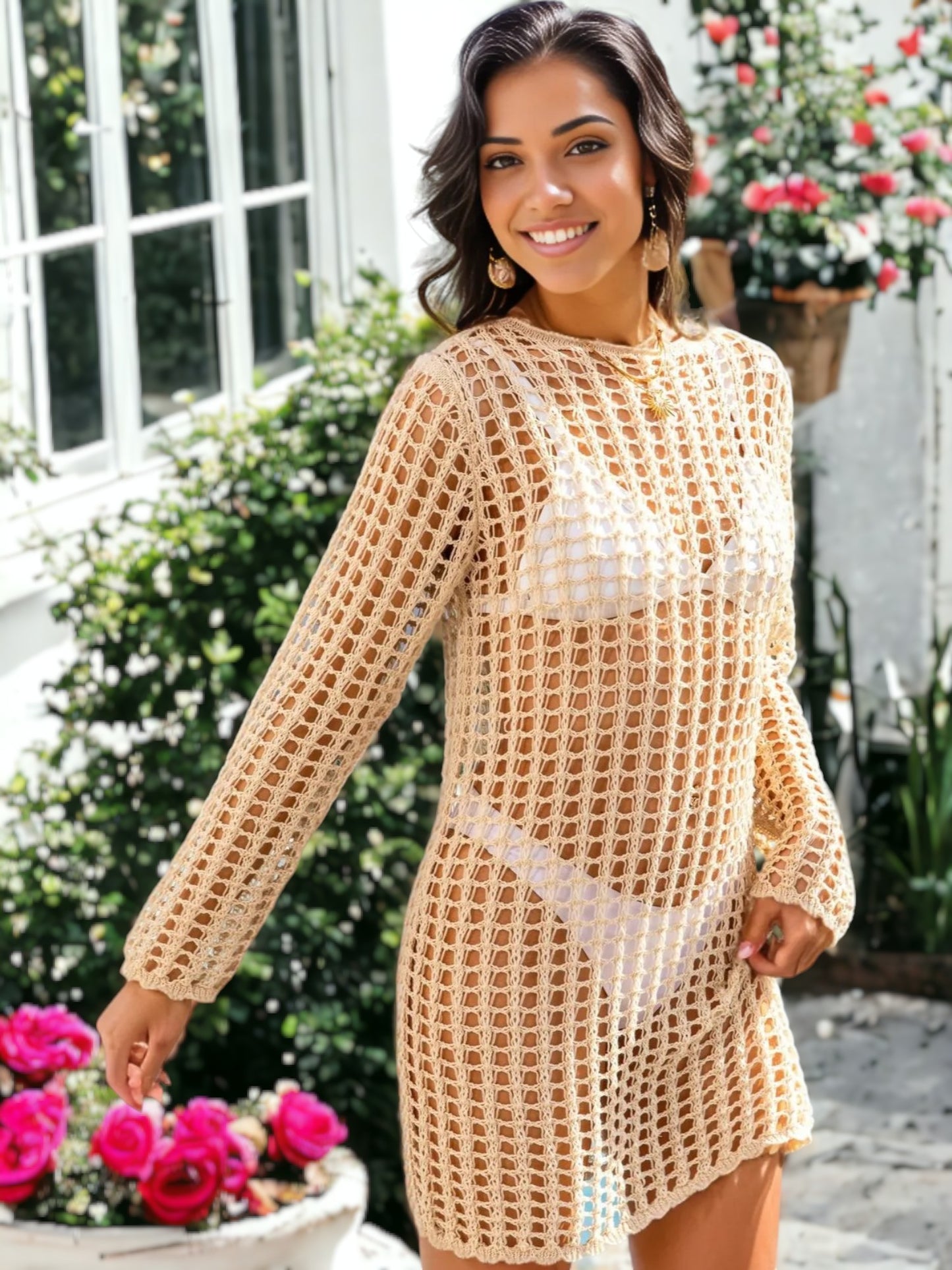 Knitted Crochet Mesh Tunic Bikini Cover Up