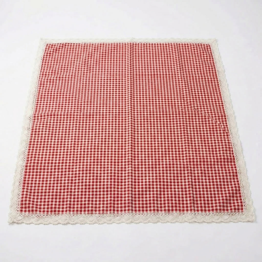 Anna-Kaci Gingham Picnic Blanket Outdoor Picnic Mat with Lace Trim for Park Beach Camping