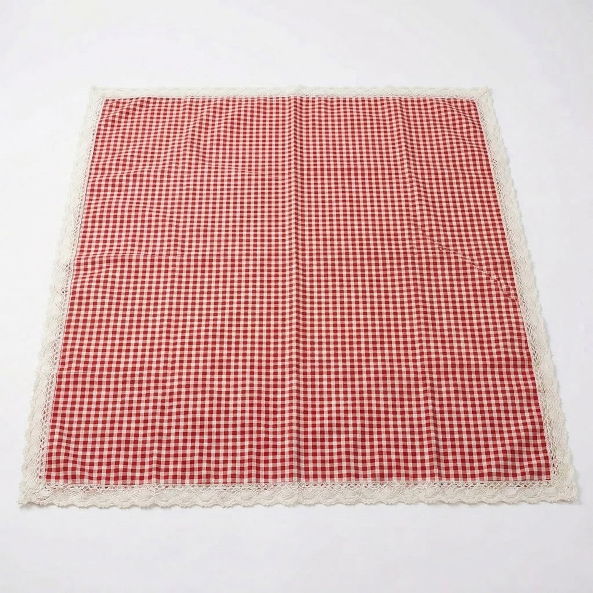 Anna-Kaci Gingham Picnic Blanket Outdoor Picnic Mat with Lace Trim for Park Beach Camping