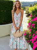 Boho Paisley Floral Printed Sleeveless V-Neck Ruffle Midi Dress