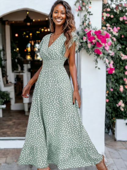 Abstract Print Shirred Waist Maxi Dress