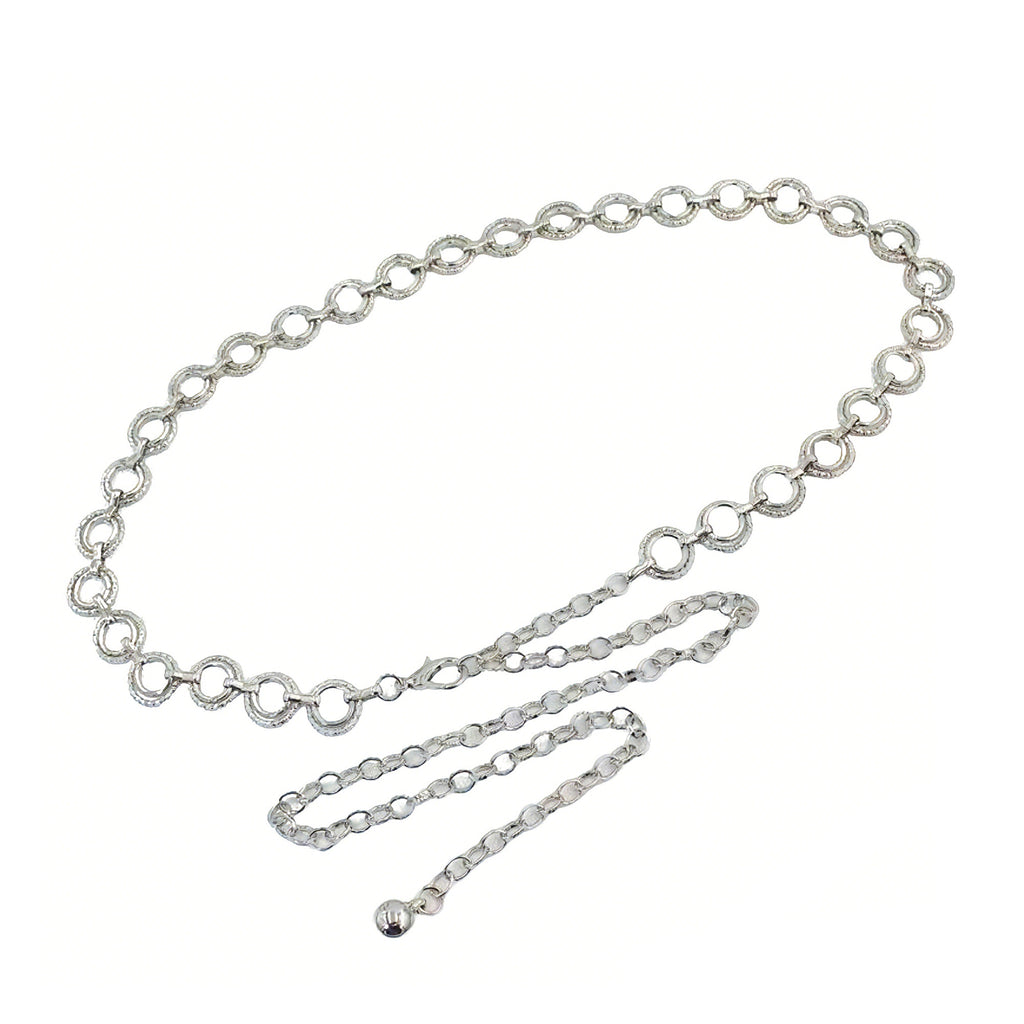 Anna-Kaci Women's Textured Circle Link Waist Chain Belt with Adjustable Fit and Dangling Charm Accent for Layered Stylish Detail 43x0.6in