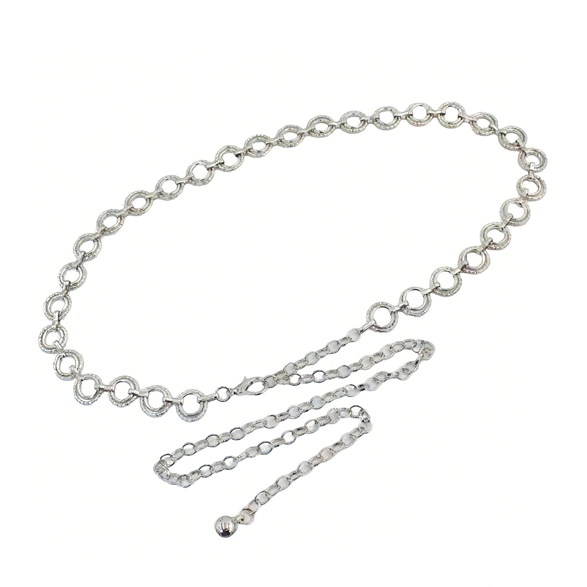 Anna-Kaci Women's Textured Circle Link Waist Chain Belt with Adjustable Fit and Dangling Charm Accent for Layered Stylish Detail 43x0.6in