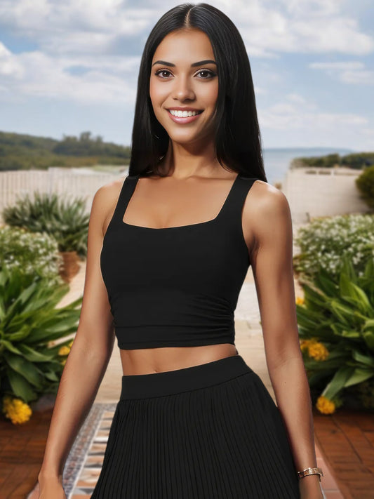 Women's Square Neck Crop Top with Stretch Fit and Ruched Sides