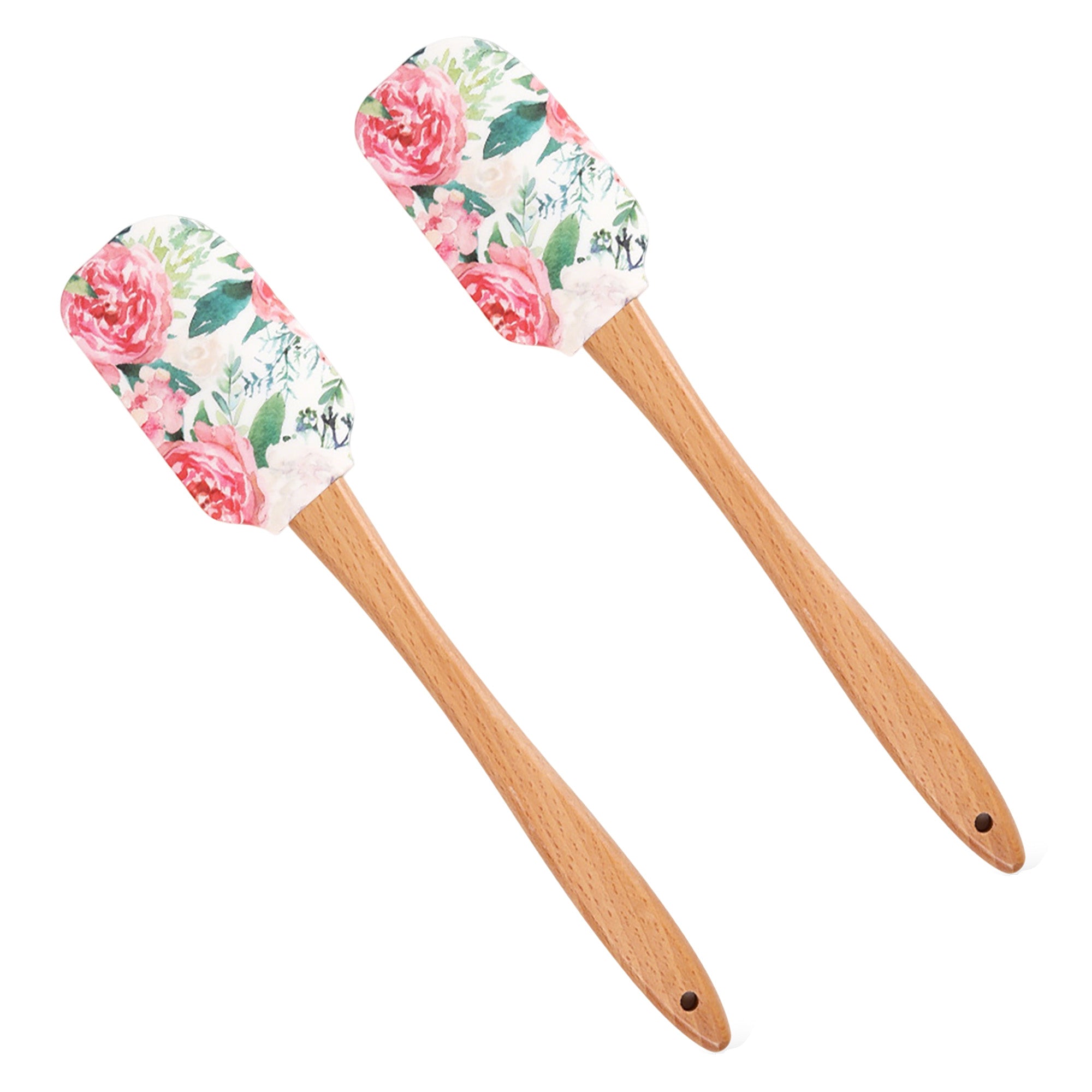 Anna-Kaci Silicone Spatula Set Butterfly Floral Print Wooden Handle Heat Resistant Baking Mixing Tools 2 Piece