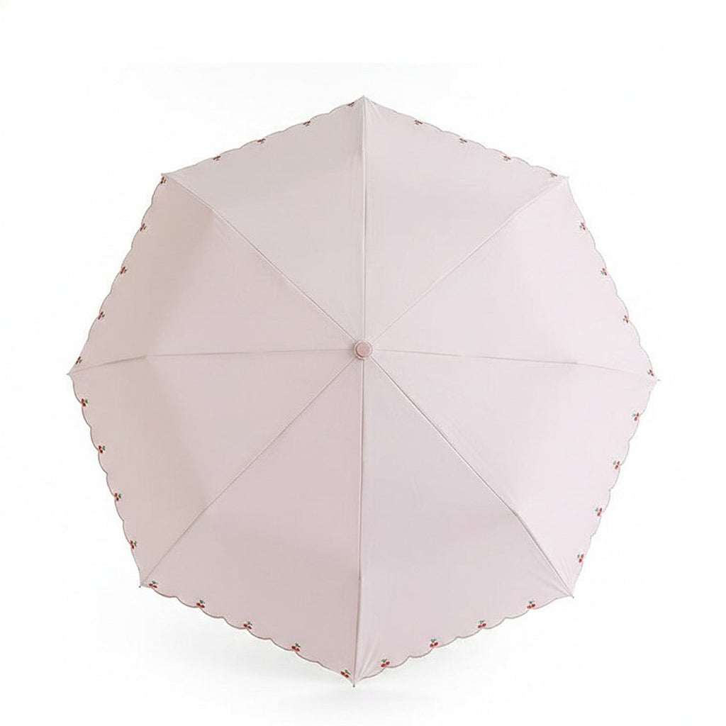 Anna-Kaci Scalloped Edge Compact Folding Umbrella with Embroidered Trim and Automatic Open