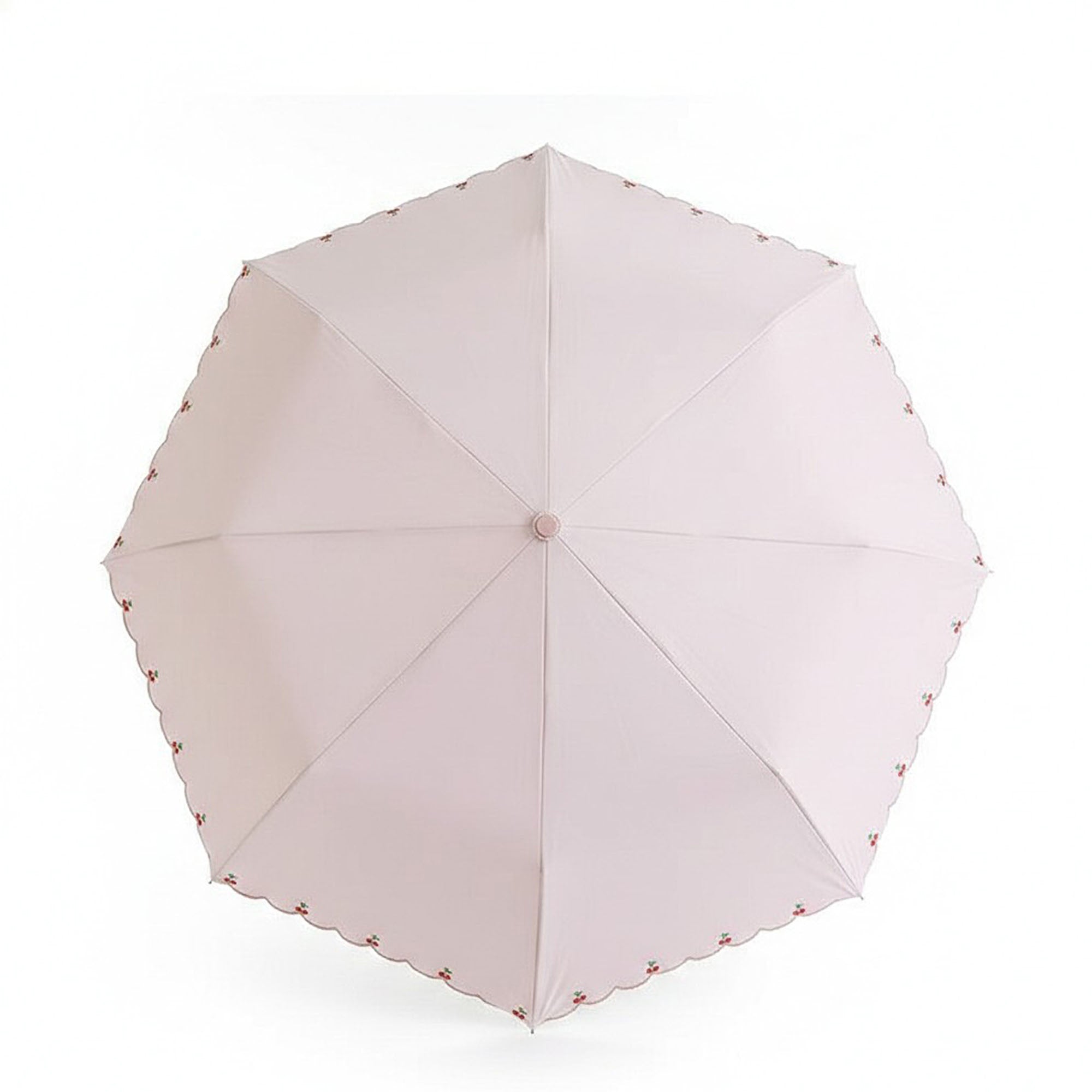 Anna-Kaci Scalloped Edge Compact Folding Umbrella with Embroidered Trim and Automatic Open
