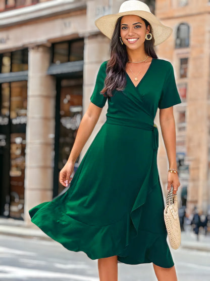 Ruffle Hem Classic Wrap Dress