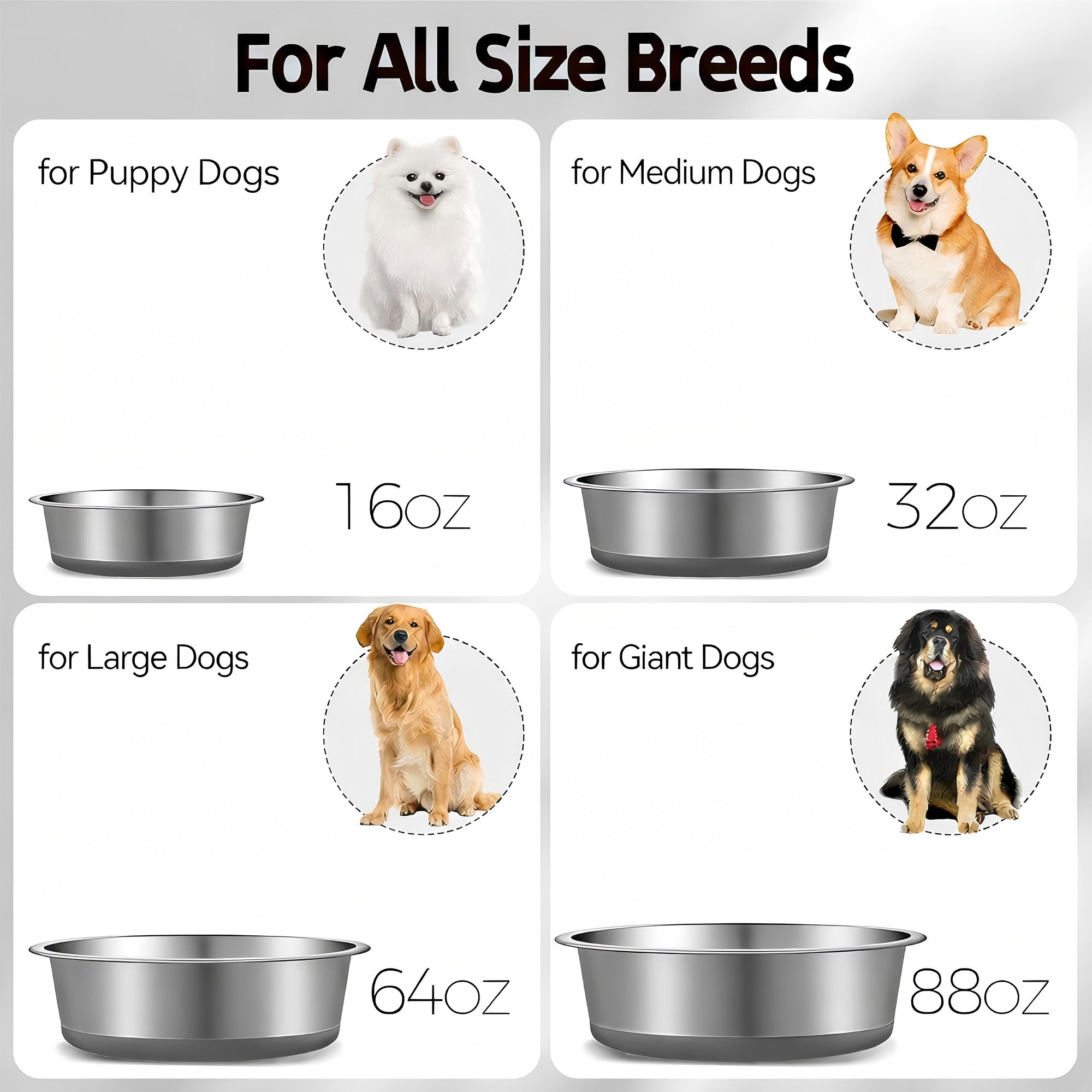 Anna-Kaci 2 Pack Stainless Steel Dog Bowls with Non-Slip Base, Durable Pet Feeding Bowls