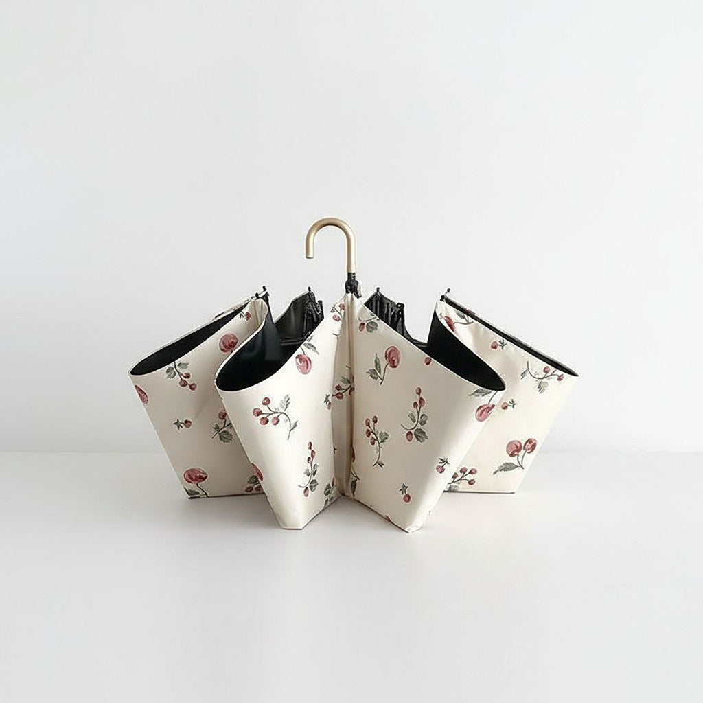 Anna-Kaci Cherry Print Compact Foldable Umbrella with Full Coverage Canopy