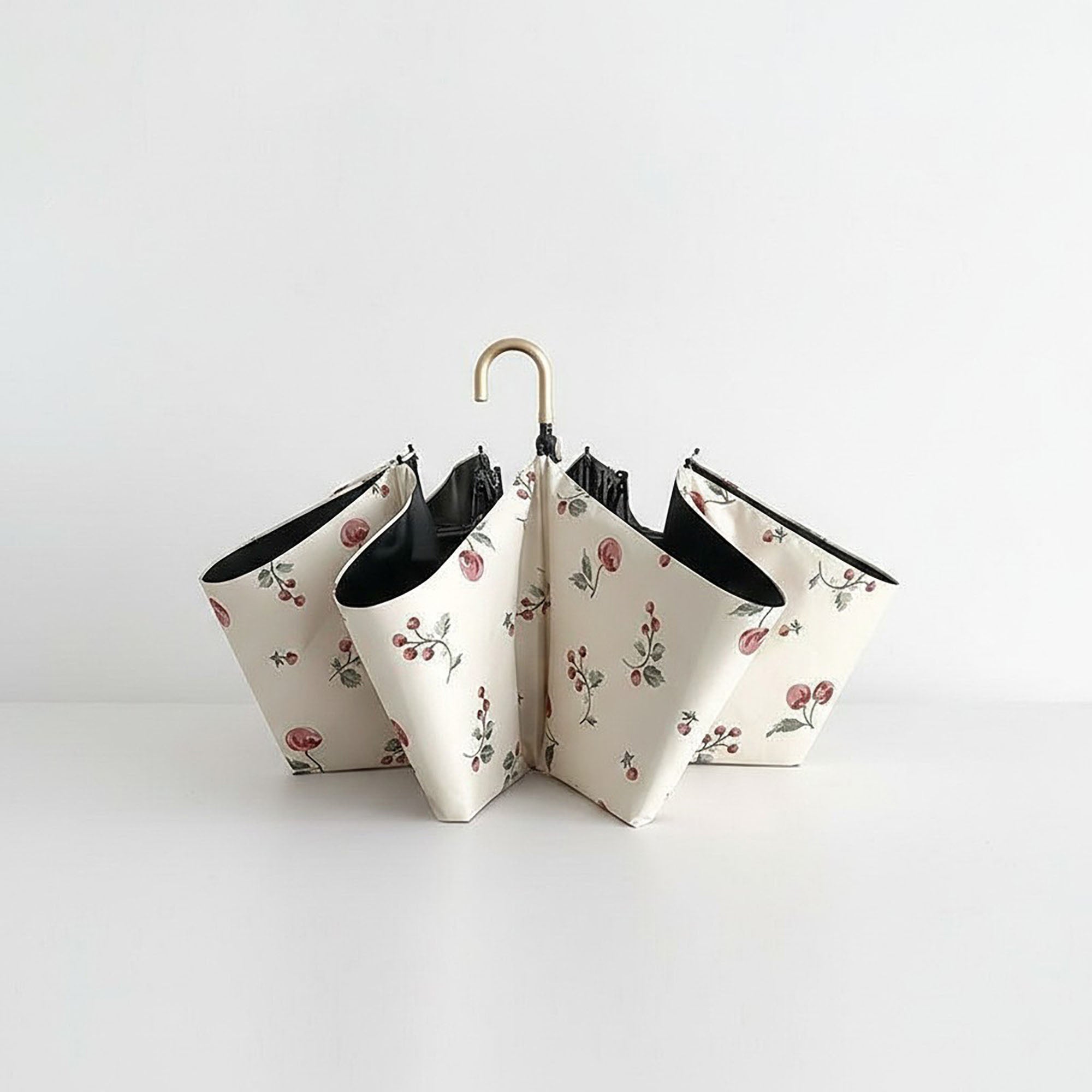 Anna-Kaci Cherry Print Compact Foldable Umbrella with Full Coverage Canopy