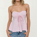 Anna-Kaci Women's Strapless Ruched Knit Tube Top Adjustable Tie Front Peplum Hem Stretch Textured Summer Top