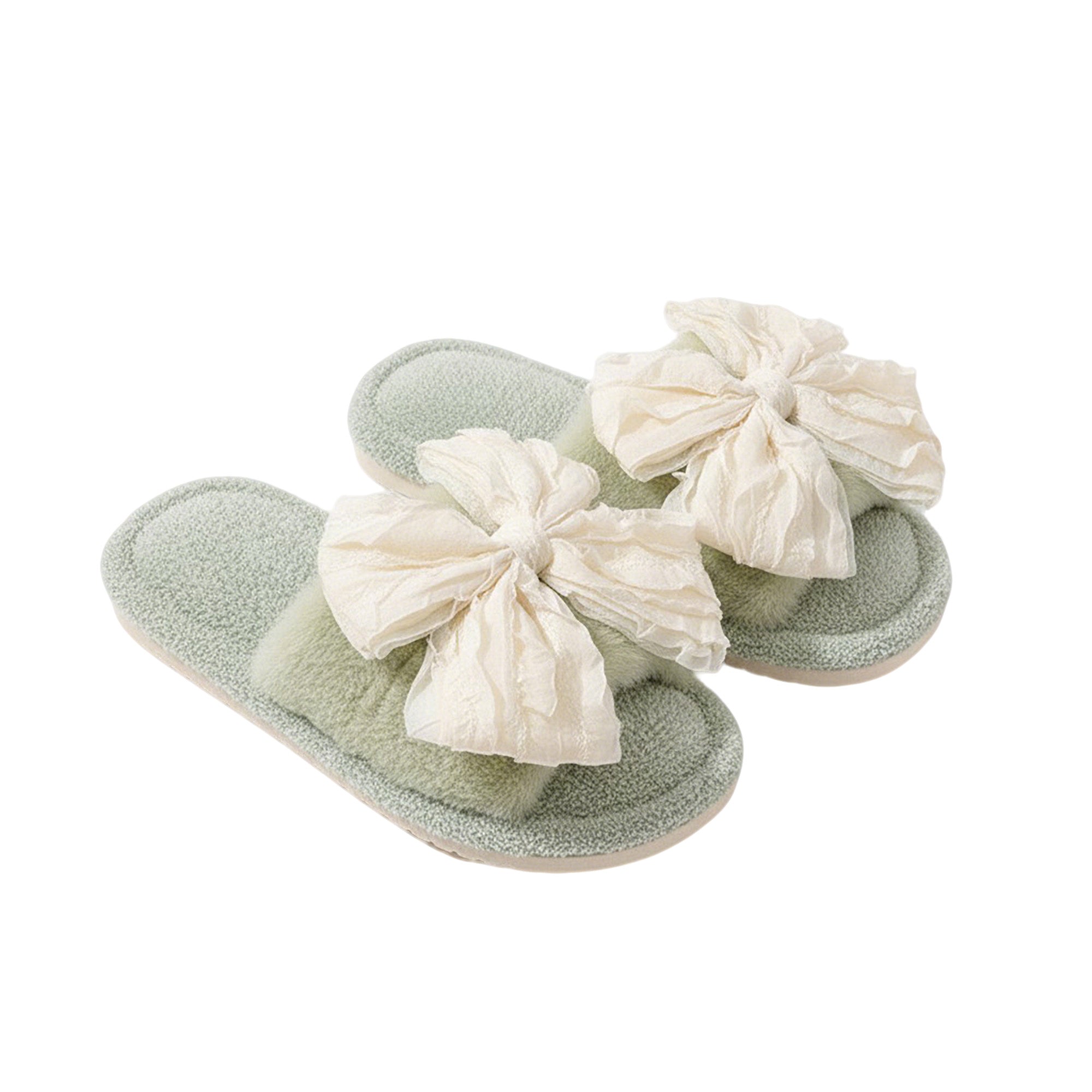Anna-Kaci Lounge Women's Plush Slide House Slippers with Valentine Ruffled Bow Detail and Cushioned Footbed
