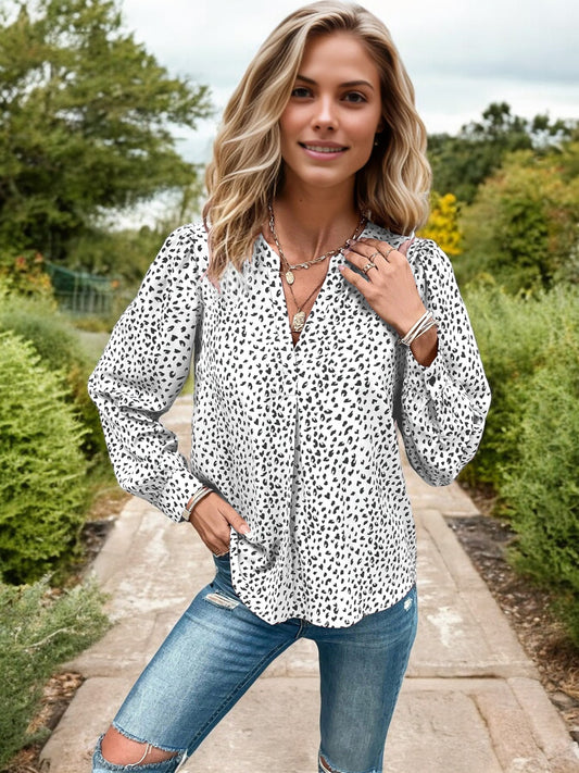 Anna-Kaci Women's Long Sleeve High Neck Blouse with Geometric Print